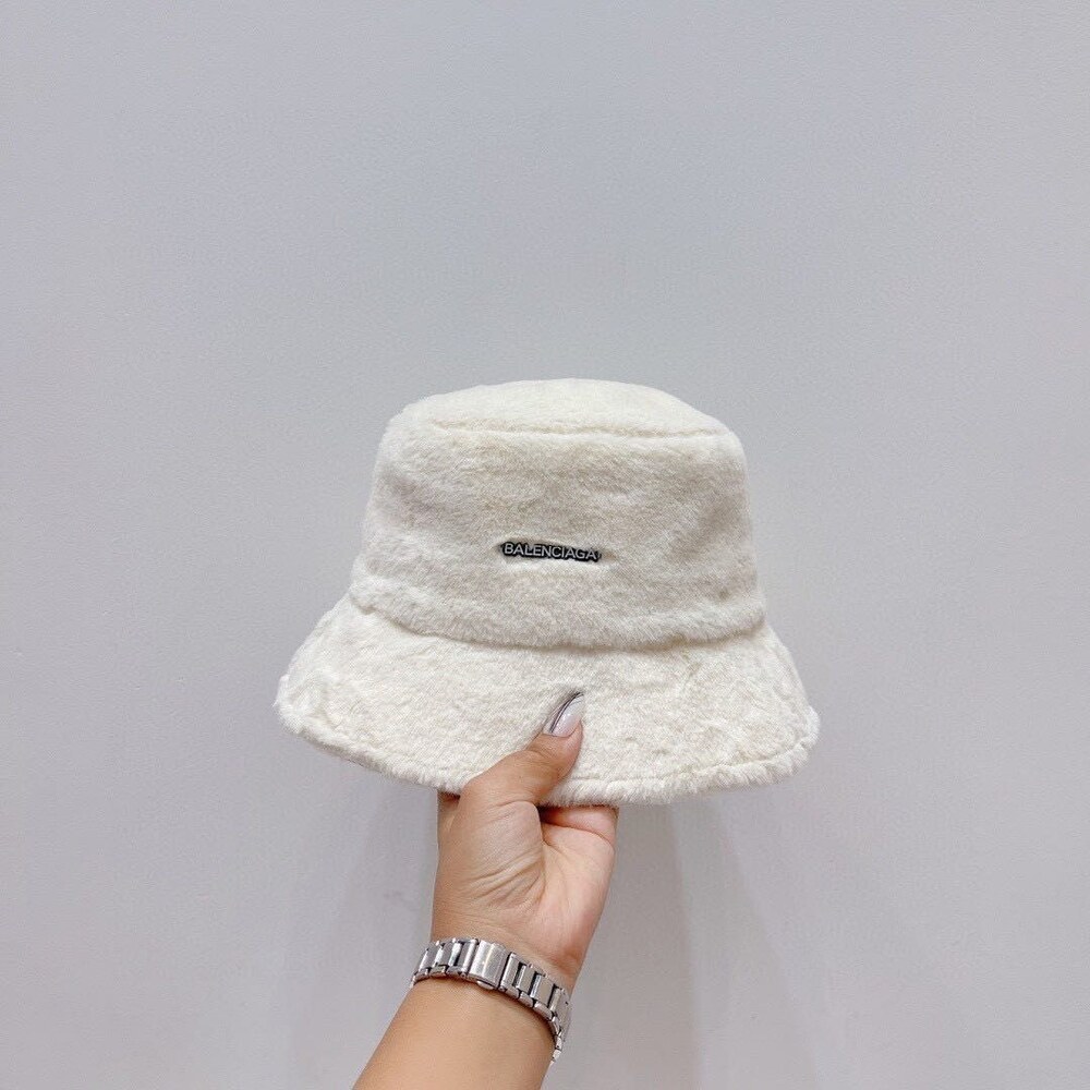 Balenciaga Faux Fur Bucket Hat in White - Picture 2 of 9